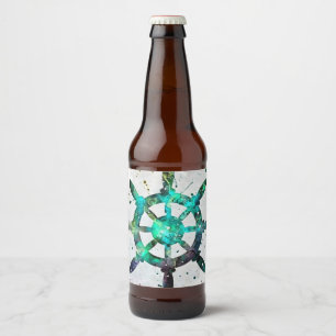 Etiqueta Para Botella De Cerveza Rueda del capitán en colores del océano verde azul