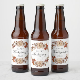 Etiqueta Para Botella De Cerveza Rustic Fall Floral Feliz Día de Acción de Gracias