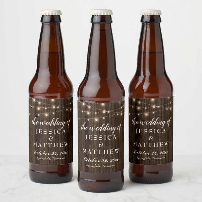 Etiqueta Para Botella De Cerveza Rustic Farmhouse Twinkling Lights (Botellas)