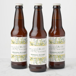 Etiqueta Para Botella De Cerveza Rustic Golden Frame Wildflower on Way Baby Shower 