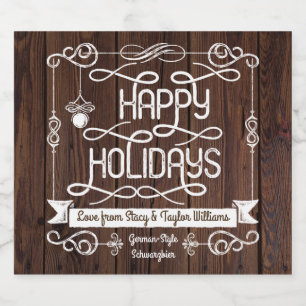 Etiqueta Para Botella De Cerveza Rustic Wood Happy Holidays Navidades Typografía