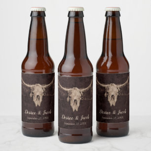 Etiqueta Para Botella De Cerveza Rústico Boda de cráneo de toro textura occidental