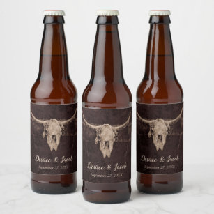 Etiqueta Para Botella De Cerveza Rústico Boda de cráneo de toro textura occidental