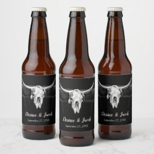 Etiqueta Para Botella De Cerveza Rústico Boda De Cráneo De Toros Blancos Y Negros D
