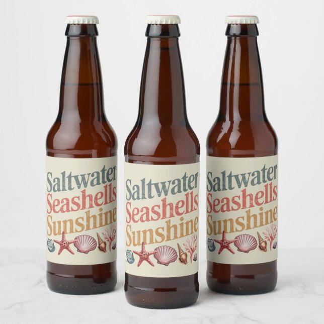 Etiqueta Para Botella De Cerveza Saltwater Seashells Sunshine Summer Beach Vacacion (Botellas)