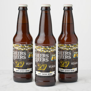 Etiqueta Para Botella De Cerveza Saludos y Cervezas por 27 Años de Cumpleaños Rústi