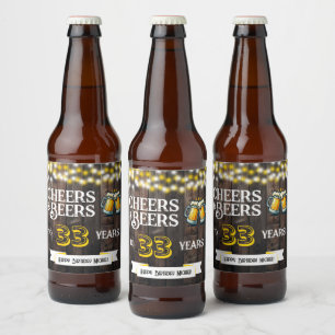 Etiqueta Para Botella De Cerveza Saludos y Cervezas por 33 Años de Cumpleaños Rústi