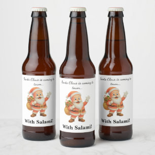 Etiqueta Para Botella De Cerveza Santa Claus viene a la ciudad.. ¡Con Salami!