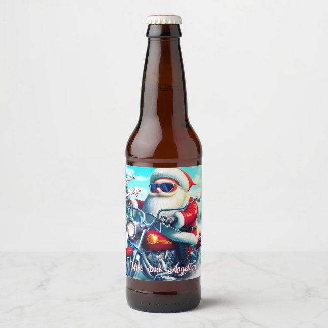 Etiqueta Para Botella De Cerveza Santa Cuta en motocicleta (Anverso)