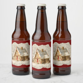 Etiqueta Para Botella De Cerveza Santa de toile de Navidad