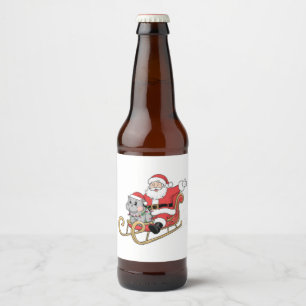 Etiqueta Para Botella De Cerveza Santa Riding Sleigh con un bebé moo deng Hippo