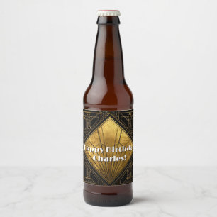 Etiqueta Para Botella De Cerveza Servilletas de papel Art Déco negras y doradas
