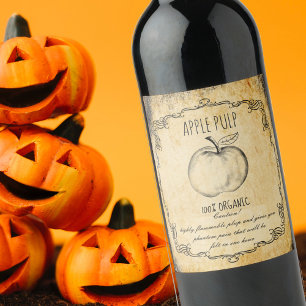 Etiqueta Para Botella De Cerveza Sidra de manzana y cerveza de Halloween de antigua