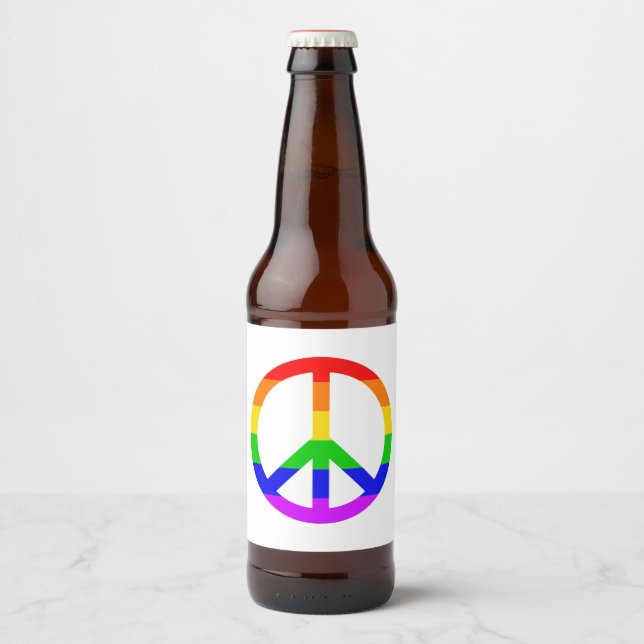 Etiqueta Para Botella De Cerveza Signo de paz arcoiris (Anverso)