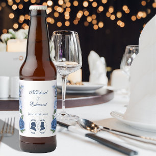 Etiqueta Para Botella De Cerveza Silueta Botánica Gay Regencia Azul Romántica 
