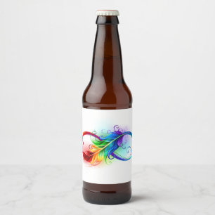 Etiqueta Para Botella De Cerveza Símbolo infinito con plumas arcoiris