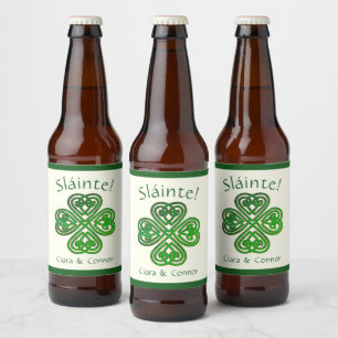 Etiqueta Para Botella De Cerveza Sláinte Green Celtic Irlandés Shamrock Name
