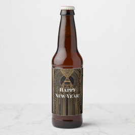 Etiqueta Para Botella De Cerveza Sombrero de fiesta Art Déco negro y dorado