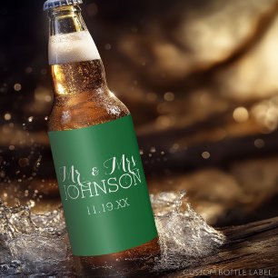Etiqueta Para Botella De Cerveza Sr. y Sra. Wedding Favor - Verde Minimalista