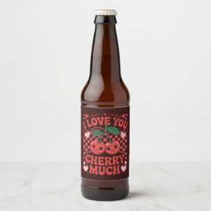Etiqueta Para Botella De Cerveza Te Amo Cereza Mucho Groovy Cute Fruit Valentín