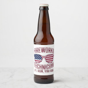 Etiqueta Para Botella De Cerveza Técnico de fuegos artificiales 4 de julio divertid