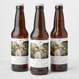 Etiqueta Para Botella De Cerveza Thanks Floral Heart Wedding Photo Engaged Couple