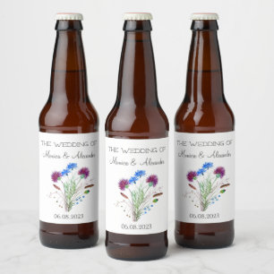 Etiqueta Para Botella De Cerveza Thistle Floral Scottish Watercolor Wedding Party