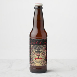 Etiqueta Para Botella De Cerveza Tigre asiático a rayas con cara de puntos rojos