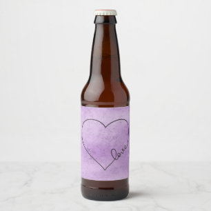 Etiqueta Para Botella De Cerveza Tinta Aguada Púrpura Boda de Novia Corazón de Amor