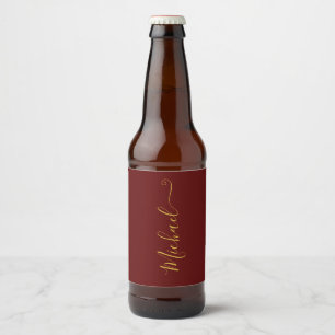 Etiqueta Para Botella De Cerveza Tipografía elegante borgoña y dorada