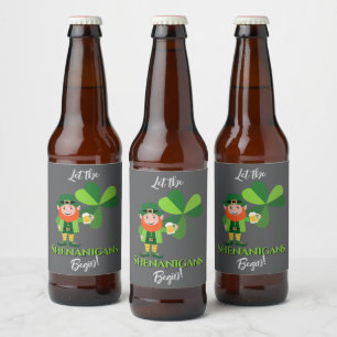 Etiqueta Para Botella De Cerveza Travesuras Duende Trébol Día de San Patricio