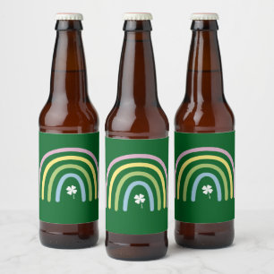 Etiqueta Para Botella De Cerveza Trebol de Cuatro Hojas Arcoiris Día de San Patrici