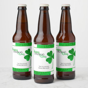 Etiqueta Para Botella De Cerveza Trebol de San Patricio Verde Brillante Personaliza