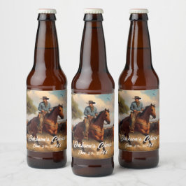 Etiqueta Para Botella De Cerveza Vaquero occidental y caballo de la bahía