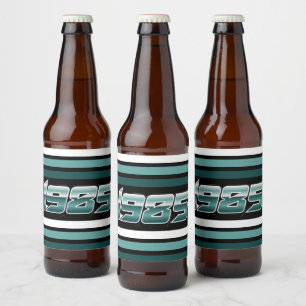 Etiqueta Para Botella De Cerveza verde azulado de franja retro de 1985