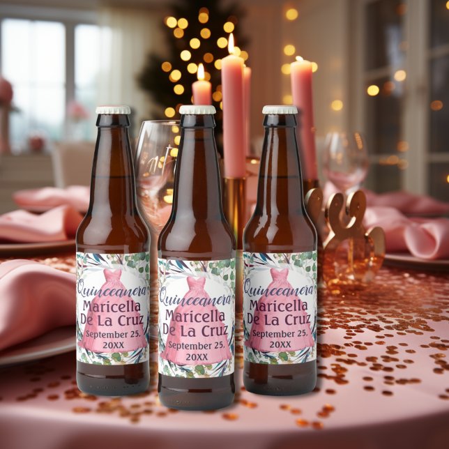 Etiqueta Para Botella De Cerveza Vestido rosa Quinceanera (Subido por el creador)