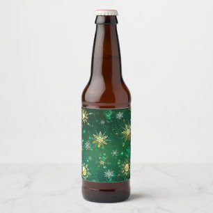 Etiqueta Para Botella De Cerveza Xmas copos de nieve dorados sobre fondo verde