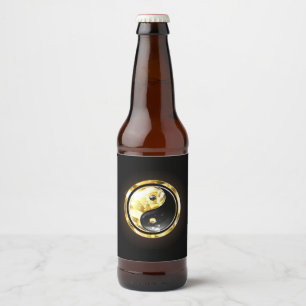 Etiqueta Para Botella De Cerveza Yin Yang dorado en negro