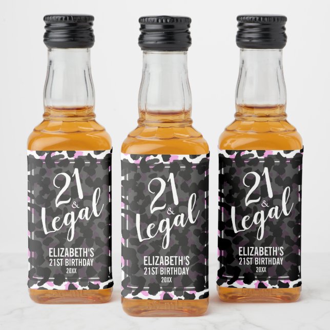 Etiqueta Para Botella De Licor 21 y Personalizado legal de leopardo negro Mini (Botellas)