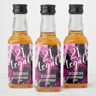 Etiqueta Para Botella De Licor 21 y Personalizado mini de camo negro rosado legal