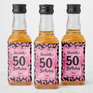 Etiqueta Para Botella De Licor 50.º Mini Leopardo Negro Rosa