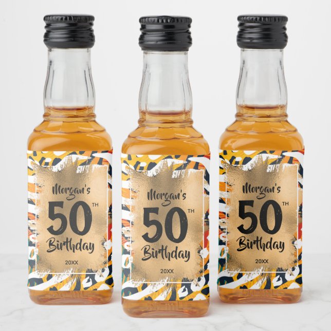 Etiqueta Para Botella De Licor 50.º oro de cumpleaños en la colorida impresión de (Botellas)
