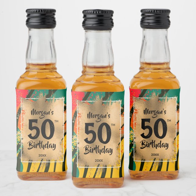 Etiqueta Para Botella De Licor 50.º oro de cumpleaños en la imprenta cebra Mini (Botellas)