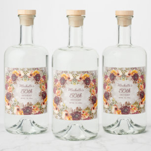 Etiqueta Para Botella De Licor 50 Aniversario de la floral de la Naranja de la Ru