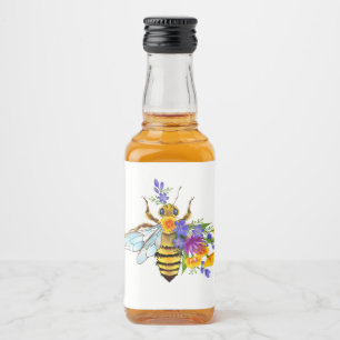 Etiqueta Para Botella De Licor Abeja de flor con plantas silvestres