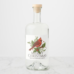 Etiqueta Para Botella De Licor Acebo y Cardenal Rojo Navidad Nombre Personalizado