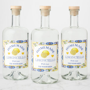 Etiqueta Para Botella De Licor Acuarela Amarillo y Azul Limoncello Casero