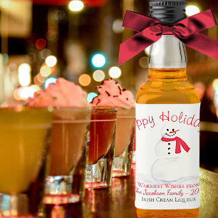 Etiqueta Para Botella De Licor Acuarela festiva Snowman Happy Holidays Mini