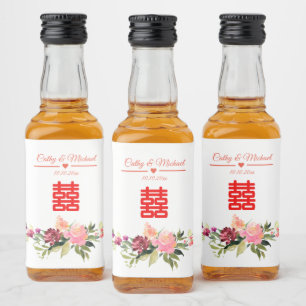 Etiqueta Para Botella De Licor Acuarela flor doble felicidad boda china