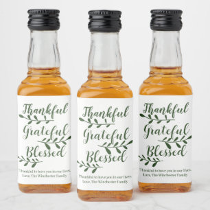 Etiqueta Para Botella De Licor Agradecido guión moderno verde oscuro bendecido
